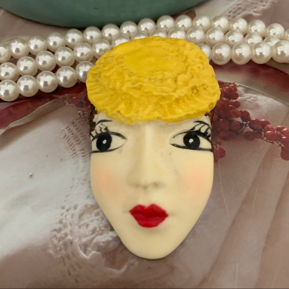 VINTAGE JEWELRY COLORFUL FACE BROOCH PIN - Picture 8 of 14